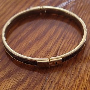 Lapo Florence Vintage Goldtone Chocolate Snake Skin Hinged Bangle Bracelet